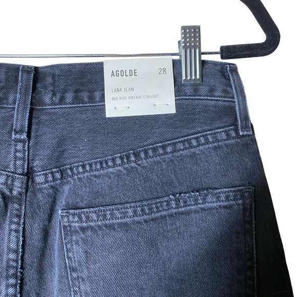 NWT Agolde lana mid rise vintage straight black distressed jeans sz 28 - Picture 6 of 8